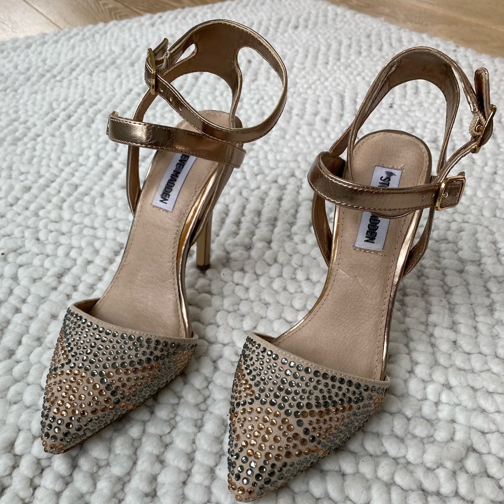 Steve Madden crystal toe gold strappy heels size 7